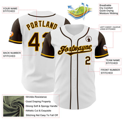 Custom White Brown-Gold Authentic Two Tone Baseball Jersey - Sky-Custom