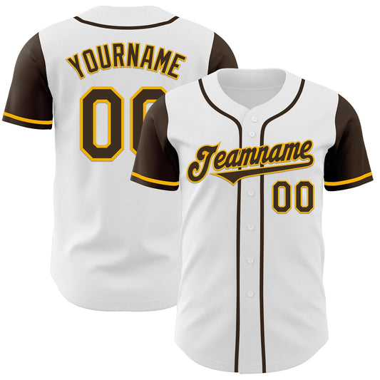 Custom White Brown-Gold Authentic Two Tone Baseball Jersey - Sky-Custom