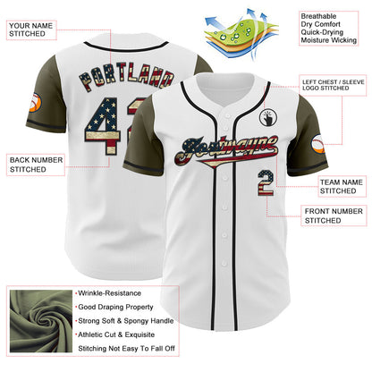 Custom White Vintage USA Flag Black-Olive Authentic Two Tone Baseball Jersey - Sky-Custom