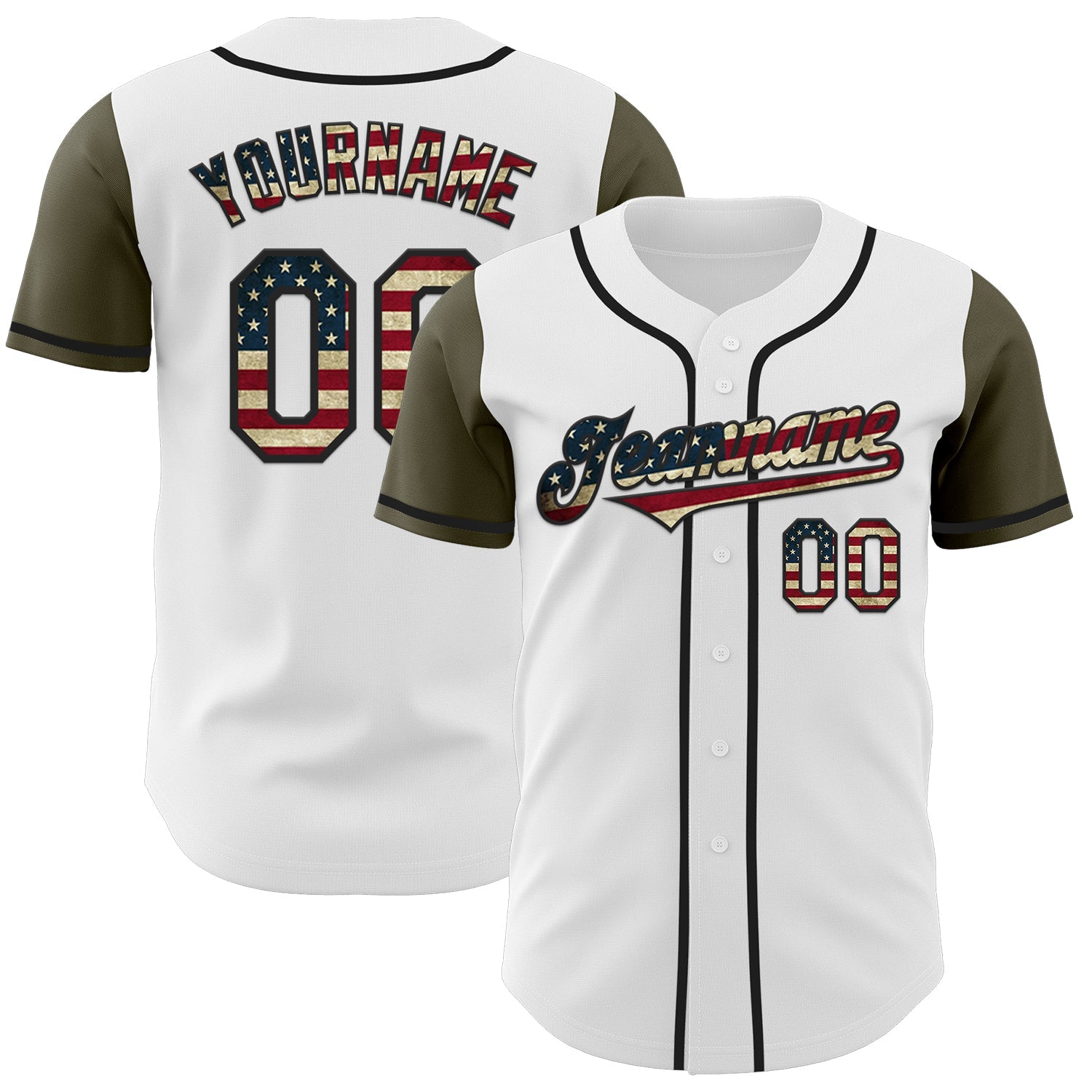 Custom White Vintage USA Flag Black-Olive Authentic Two Tone Baseball Jersey - Sky-Custom