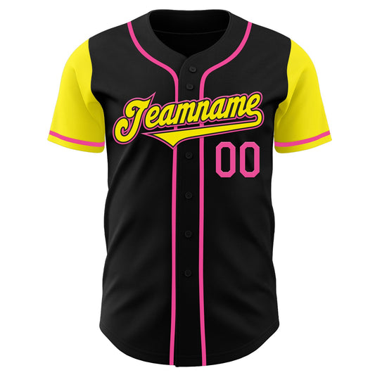 Custom Black Light Yellow-Pink Authentic Two Tone Baseball Jersey - Sky-Custom