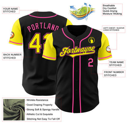 Custom Black Light Yellow-Pink Authentic Two Tone Baseball Jersey - Sky-Custom