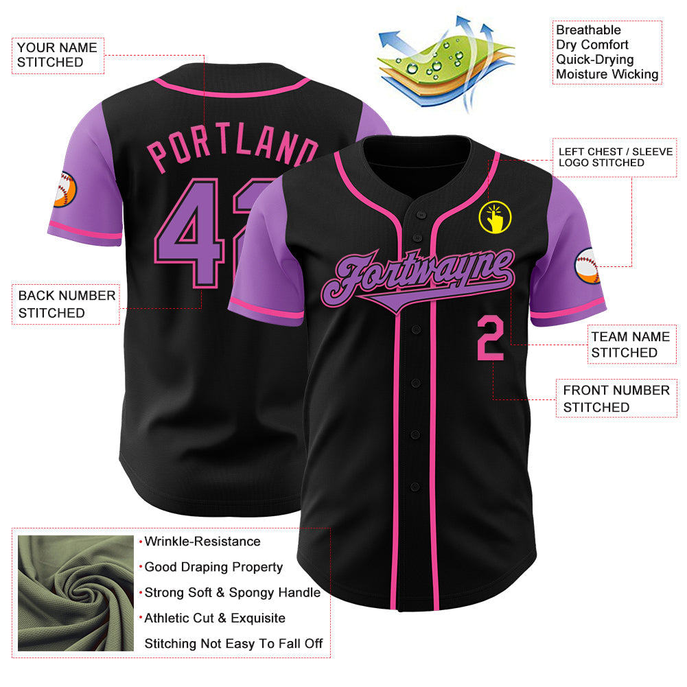 Custom Black Medium Purple-Pink Authentic Two Tone Baseball Jersey - Sky-Custom