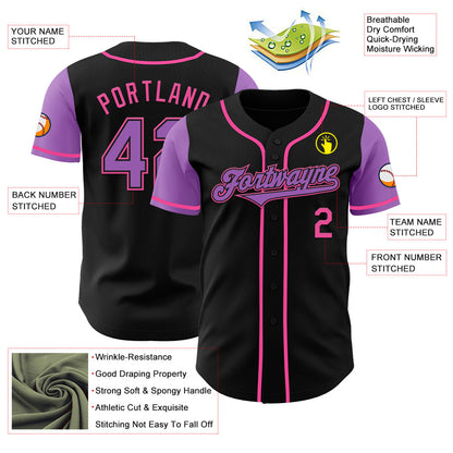 Custom Black Medium Purple-Pink Authentic Two Tone Baseball Jersey - Sky-Custom