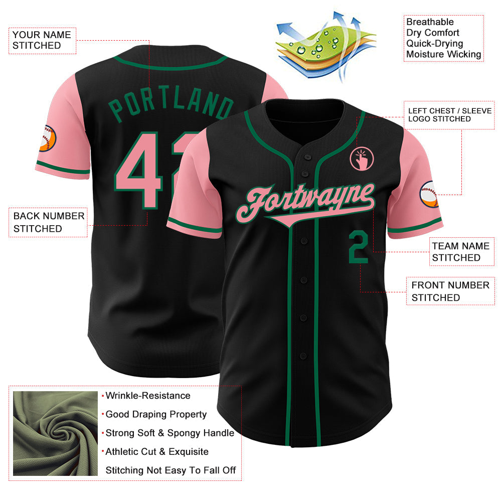 Custom Black Medium Pink-Kelly Green Authentic Two Tone Baseball Jersey - Sky-Custom