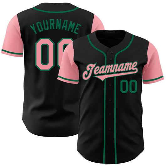 Custom Black Medium Pink-Kelly Green Authentic Two Tone Baseball Jersey - Sky-Custom