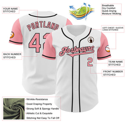 Custom White Medium Pink-Black Authentic Two Tone Baseball Jersey - Sky-Custom