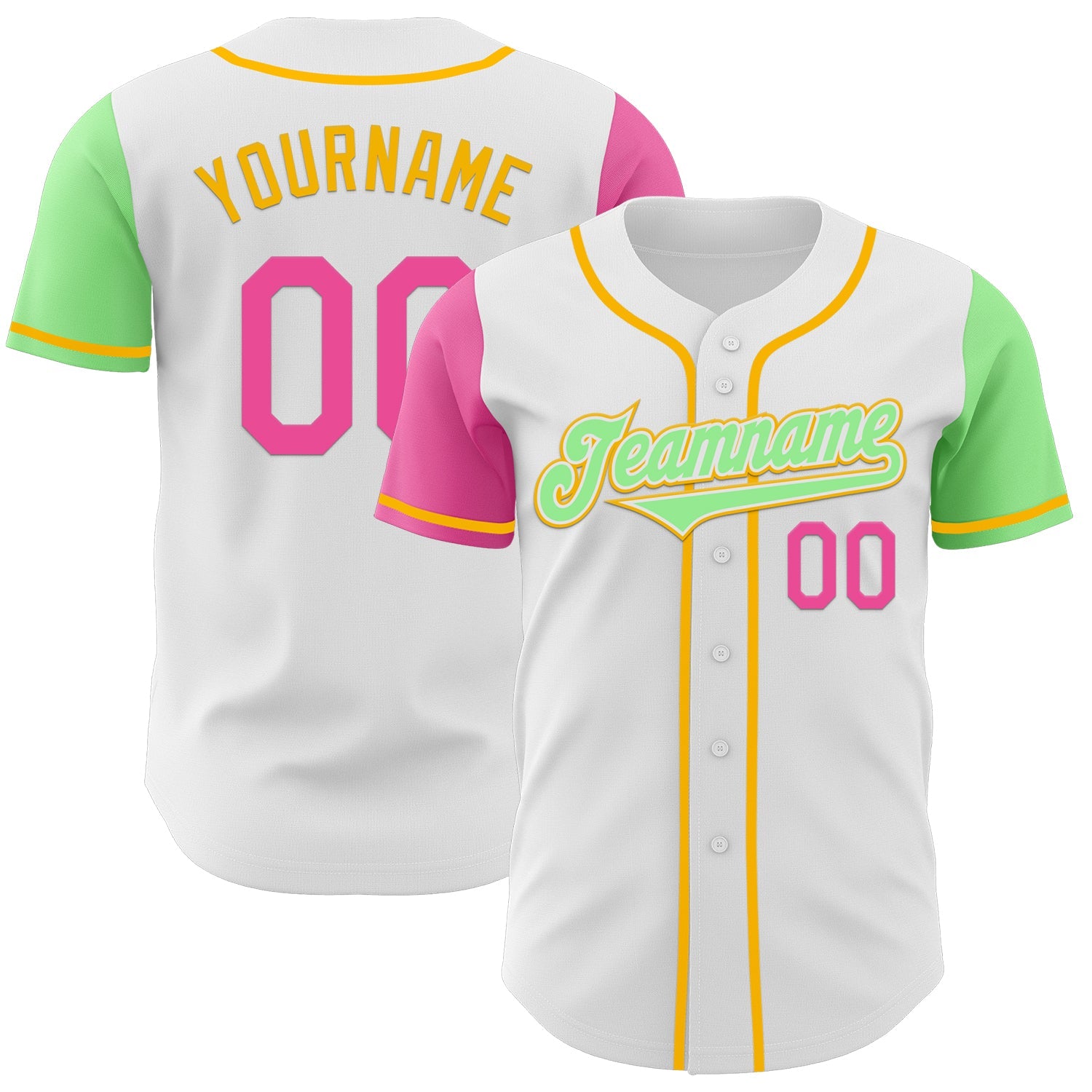 Custom White Pink Pea Green-Gold Authentic Two Tone Baseball Jersey - Sky-Custom