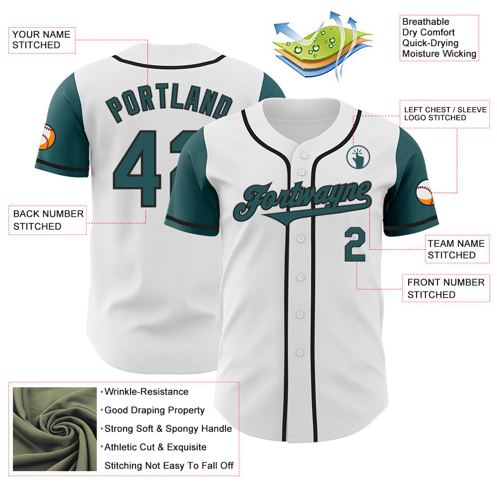 Custom White Midnight Green-Black Authentic Two Tone Baseball Jersey - Sky-Custom