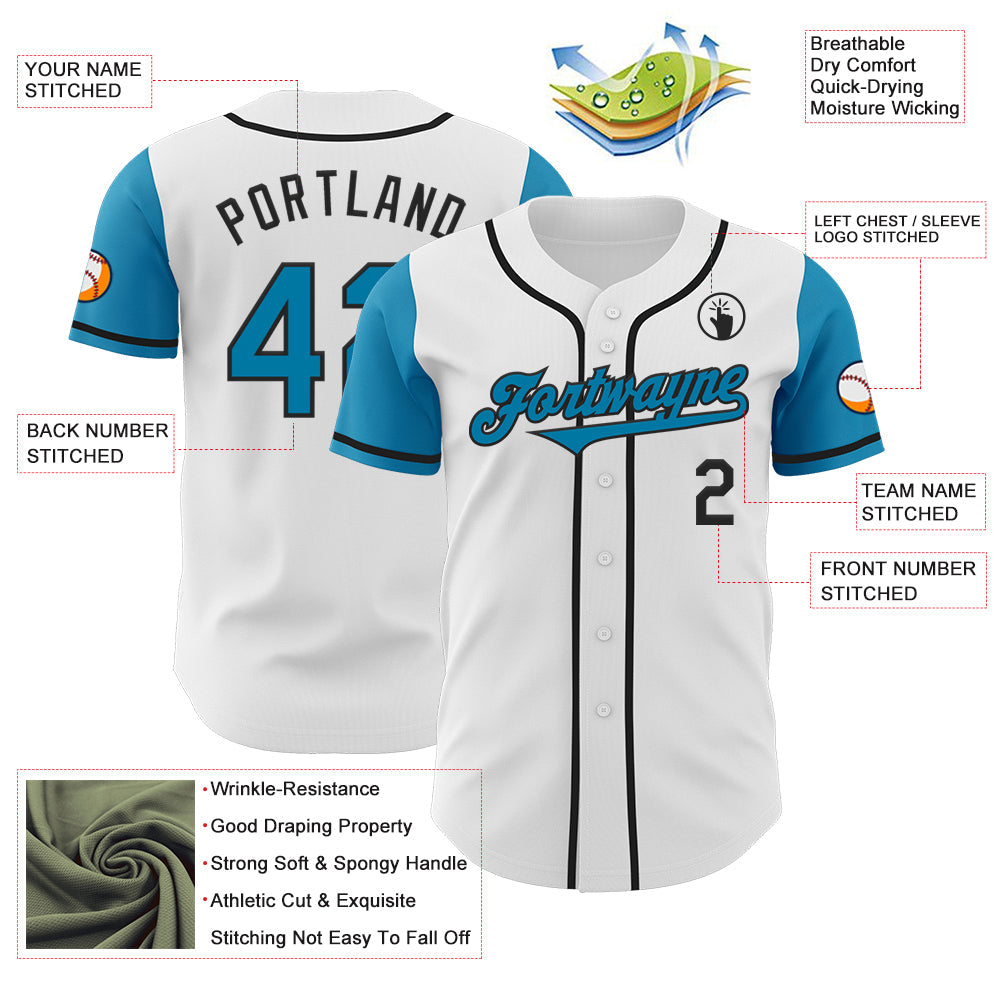 Custom White Panther Blue-Black Authentic Two Tone Baseball Jersey - Sky-Custom