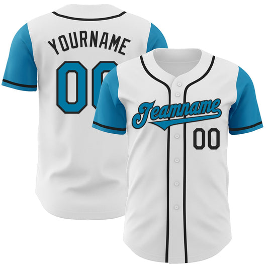 Custom White Panther Blue-Black Authentic Two Tone Baseball Jersey - Sky-Custom