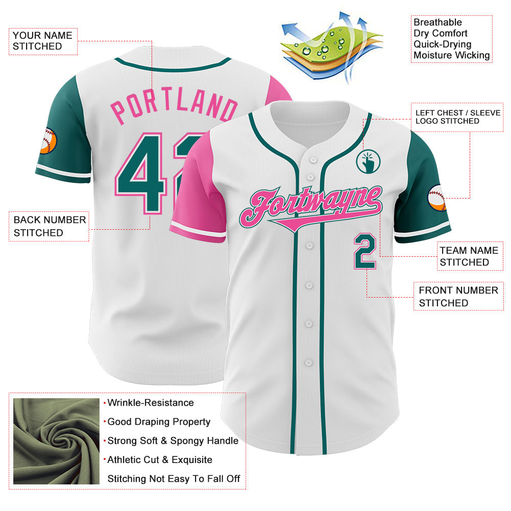 Custom White Teal-Pink Authentic Two Tone Baseball Jersey - Sky-Custom