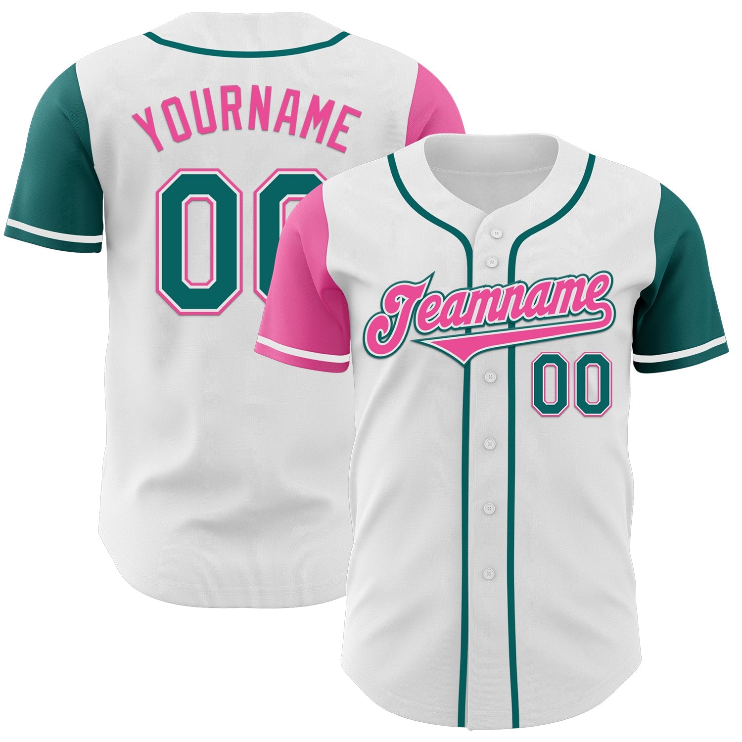 Custom White Teal-Pink Authentic Two Tone Baseball Jersey - Sky-Custom