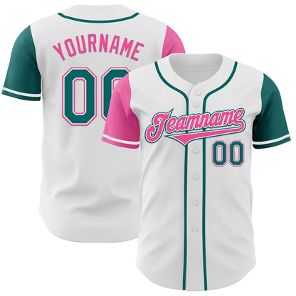 Custom White Teal-Pink Authentic Two Tone Baseball Jersey - Sky-Custom