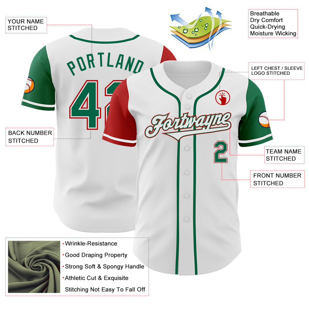 Custom White Kelly Green-Red Authentic Two Tone Baseball Jersey - Sky-Custom