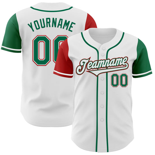 Custom White Kelly Green-Red Authentic Two Tone Baseball Jersey - Sky-Custom