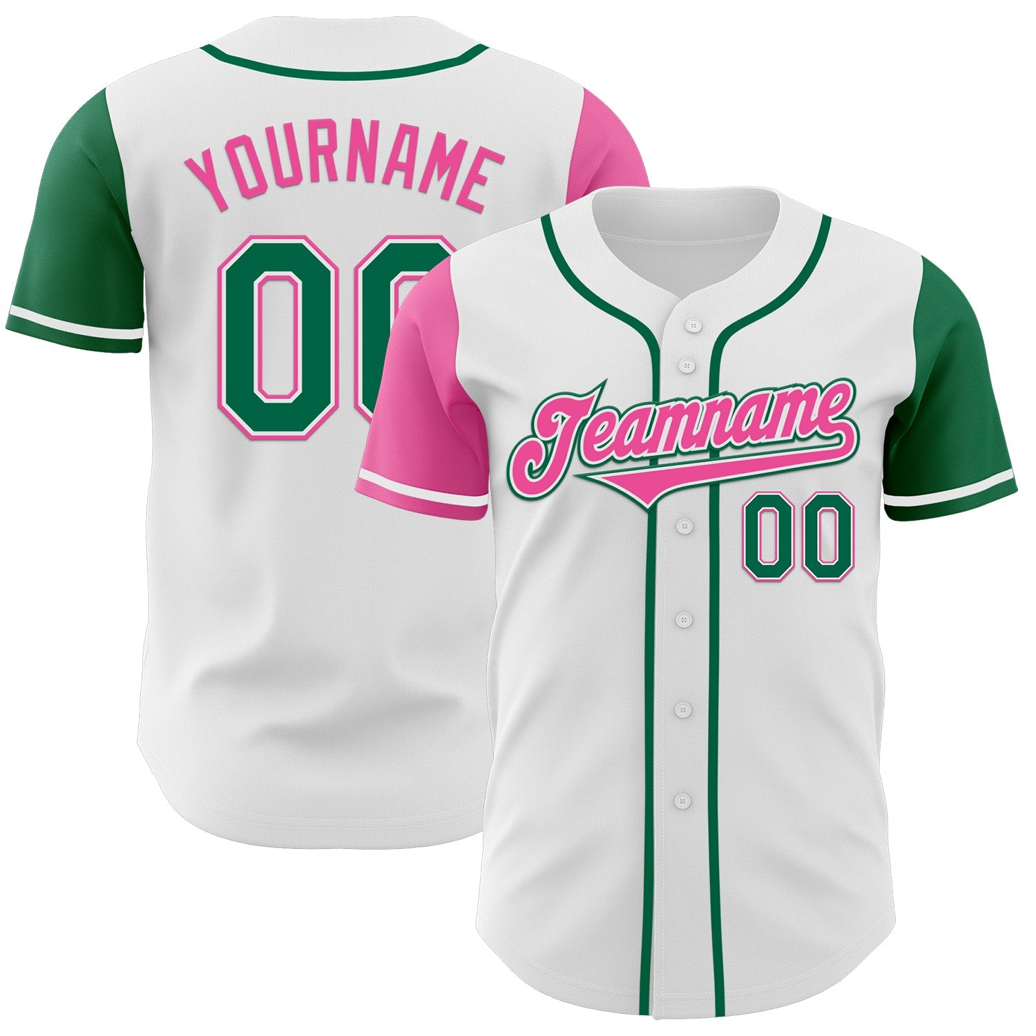 Custom White Kelly Green-Pink Authentic Two Tone Baseball Jersey - Sky-Custom