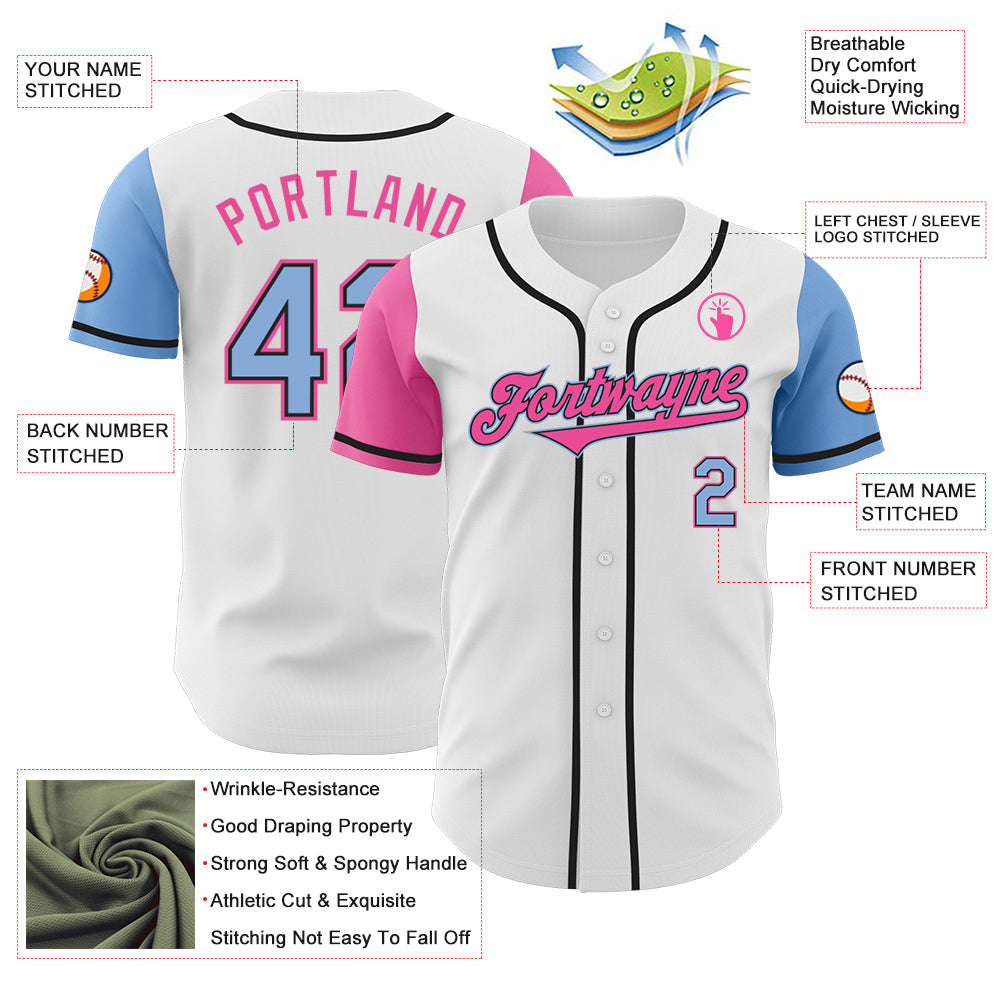 Custom White Light Blue Black-Pink Authentic Two Tone Baseball Jersey - Sky-Custom