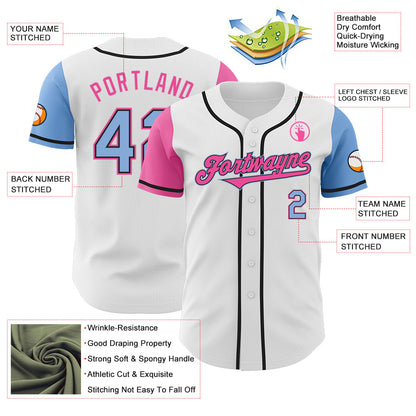 Custom White Light Blue Black-Pink Authentic Two Tone Baseball Jersey - Sky-Custom