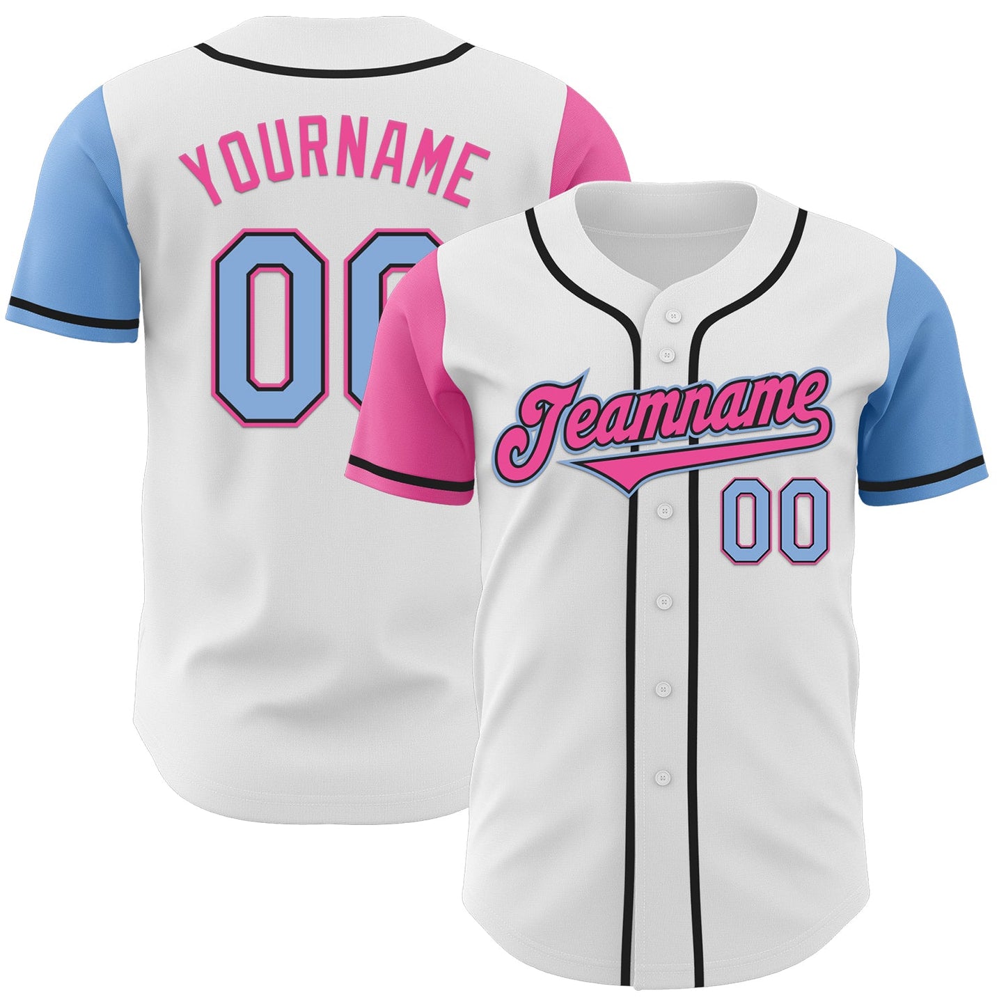 Custom White Light Blue Black-Pink Authentic Two Tone Baseball Jersey - Sky-Custom