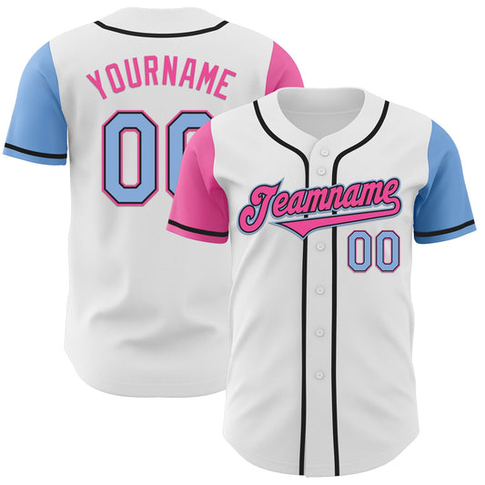 Custom White Light Blue Black-Pink Authentic Two Tone Baseball Jersey - Sky-Custom