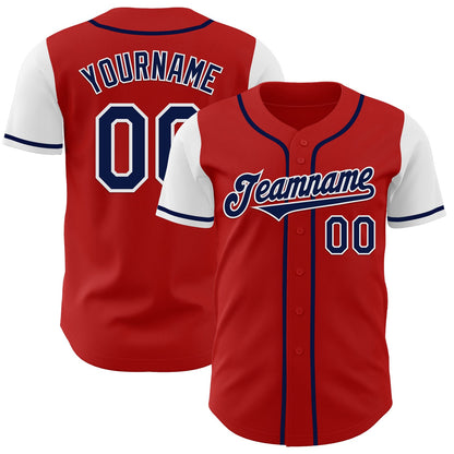 Custom Red Navy-White Authentic Two Tone Baseball Jersey - Sky-Custom