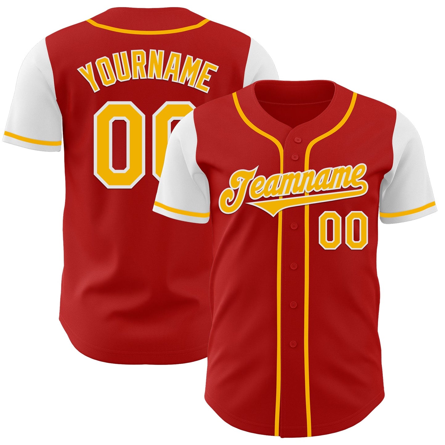 Custom Red Gold-White Authentic Two Tone Baseball Jersey - Sky-Custom