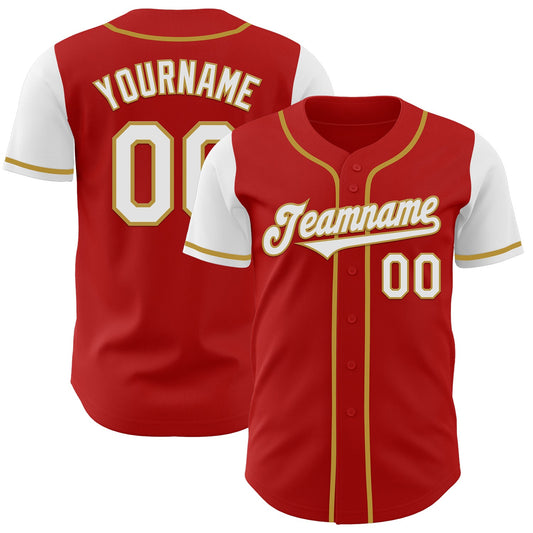 Custom Red White-Old Gold Authentic Two Tone Baseball Jersey - Sky-Custom