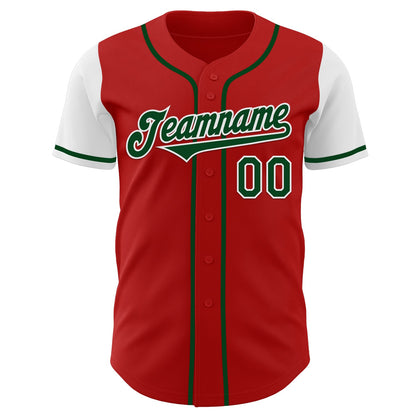 Custom Red Green-White Authentic Two Tone Baseball Jersey - Sky-Custom