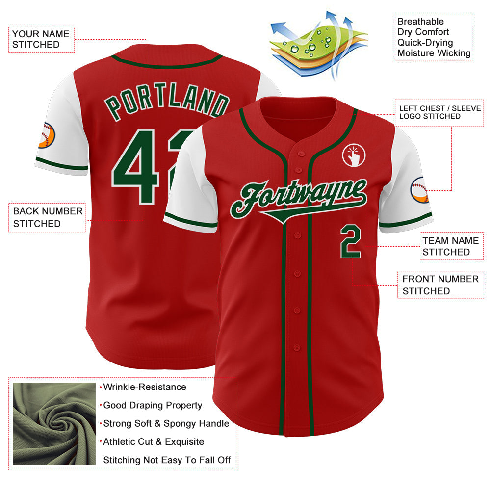 Custom Red Green-White Authentic Two Tone Baseball Jersey - Sky-Custom