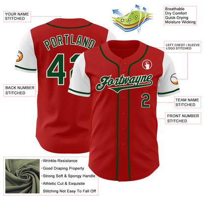 Custom Red Green-White Authentic Two Tone Baseball Jersey - Sky-Custom