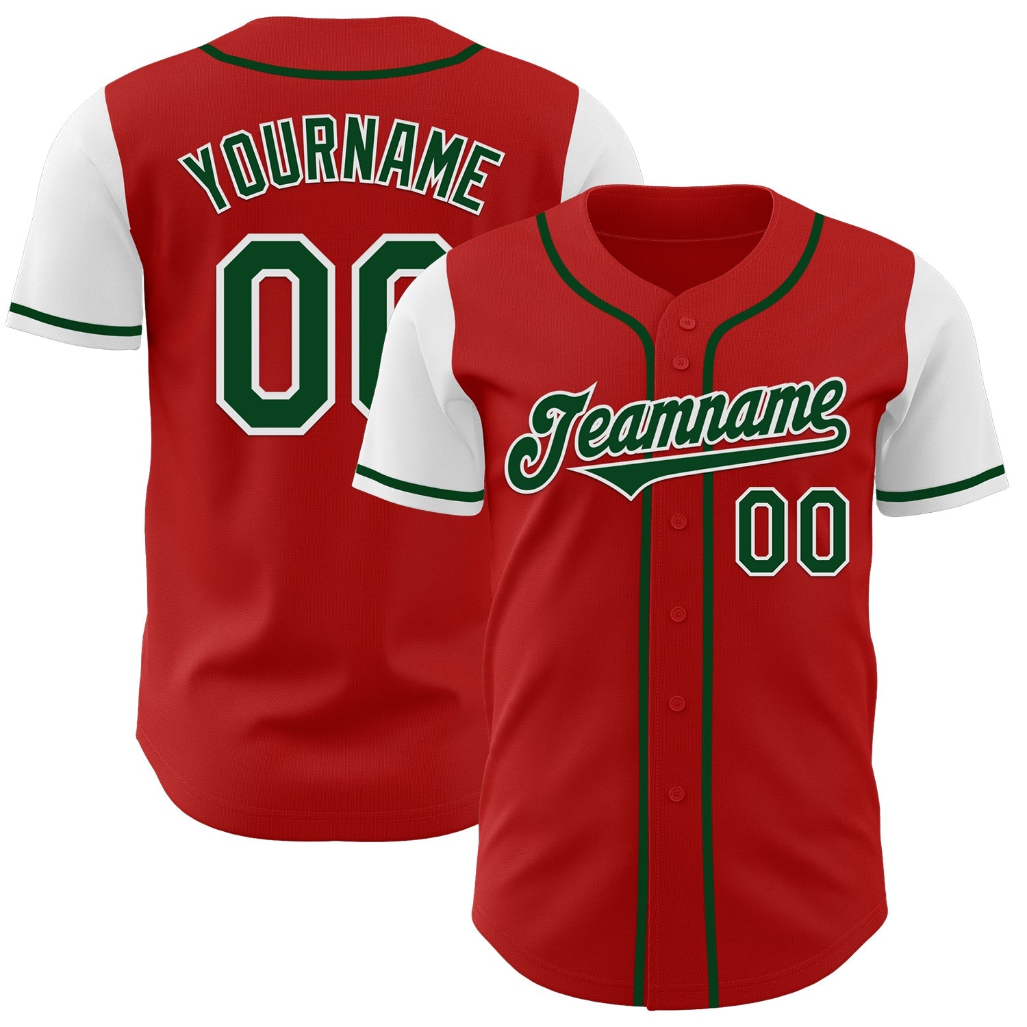 Custom Red Green-White Authentic Two Tone Baseball Jersey - Sky-Custom