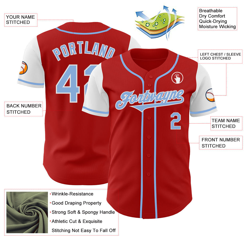 Custom Red Light Blue-White Authentic Two Tone Baseball Jersey - Sky-Custom