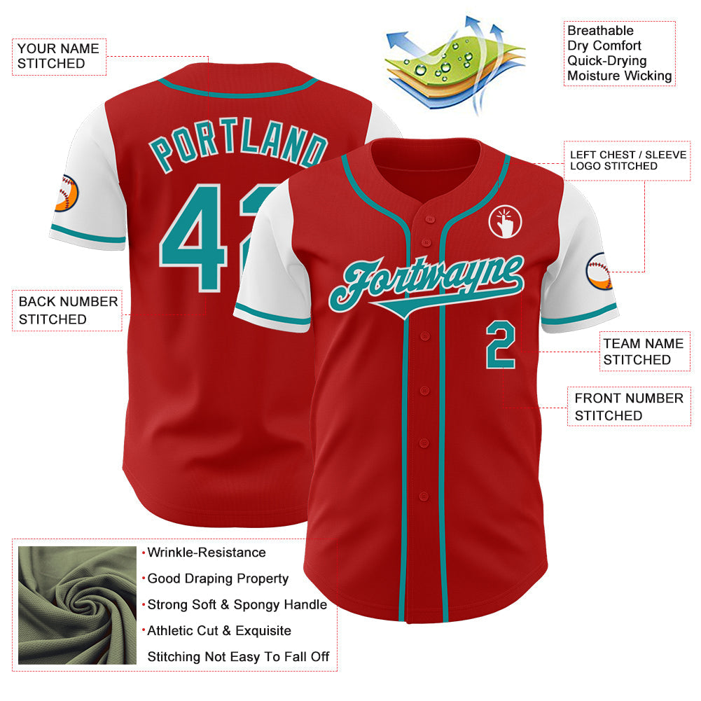 Custom Red Teal-White Authentic Two Tone Baseball Jersey - Sky-Custom