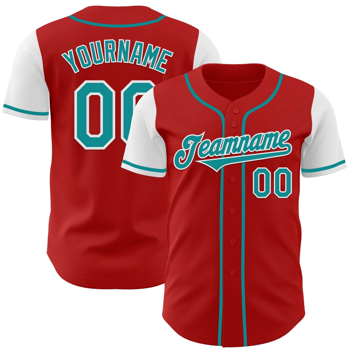 Custom Red Teal-White Authentic Two Tone Baseball Jersey - Sky-Custom