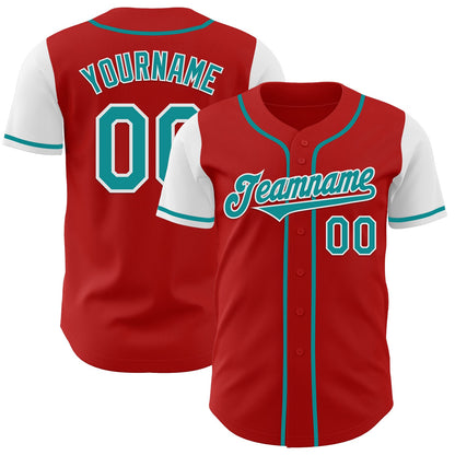 Custom Red Teal-White Authentic Two Tone Baseball Jersey - Sky-Custom