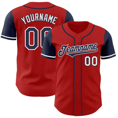 Custom Red Navy-White Authentic Two Tone Baseball Jersey - Sky-Custom