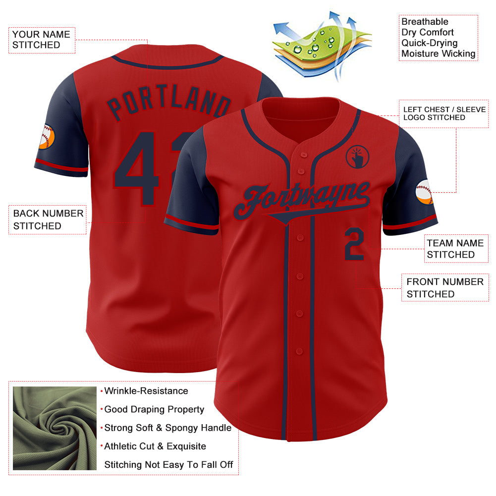Custom Red Navy Authentic Two Tone Baseball Jersey - Sky-Custom