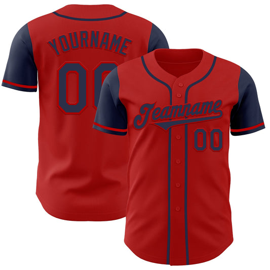 Custom Red Navy Authentic Two Tone Baseball Jersey - Sky-Custom