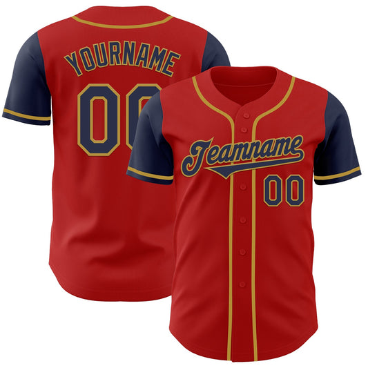Custom Red Navy-Old Gold Authentic Two Tone Baseball Jersey - Sky-Custom