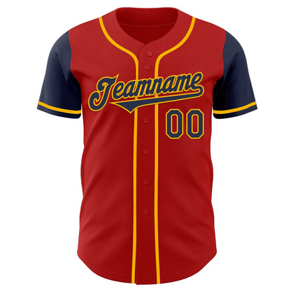 Custom Red Navy-Gold Authentic Two Tone Baseball Jersey - Sky-Custom