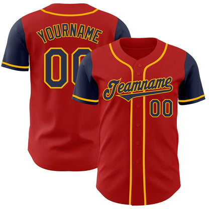 Custom Red Navy-Gold Authentic Two Tone Baseball Jersey - Sky-Custom