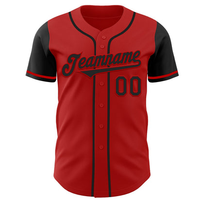 Custom Red Black Authentic Two Tone Baseball Jersey - Sky-Custom