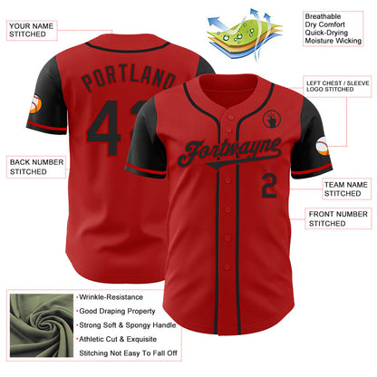 Custom Red Black Authentic Two Tone Baseball Jersey - Sky-Custom