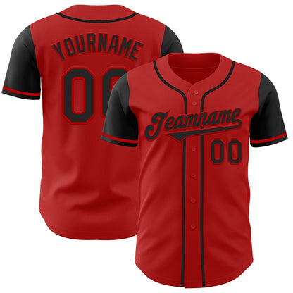 Custom Red Black Authentic Two Tone Baseball Jersey - Sky-Custom