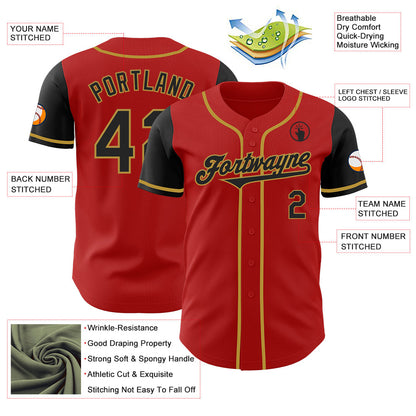 Custom Red Black-Old Gold Authentic Two Tone Baseball Jersey - Sky-Custom