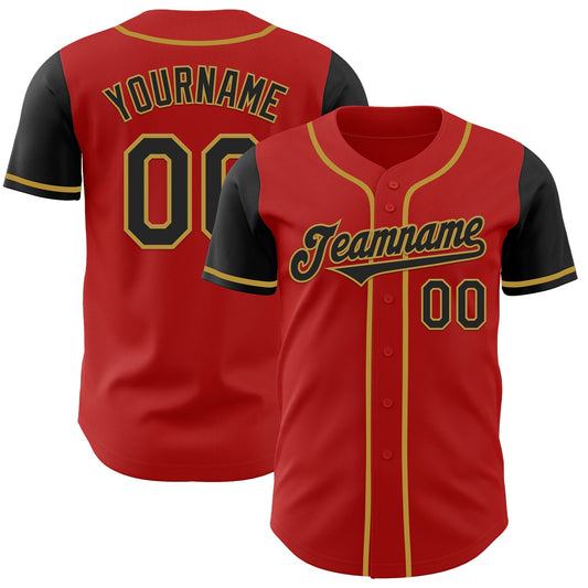 Custom Red Black-Old Gold Authentic Two Tone Baseball Jersey - Sky-Custom