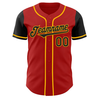 Custom Red Black-Gold Authentic Two Tone Baseball Jersey - Sky-Custom