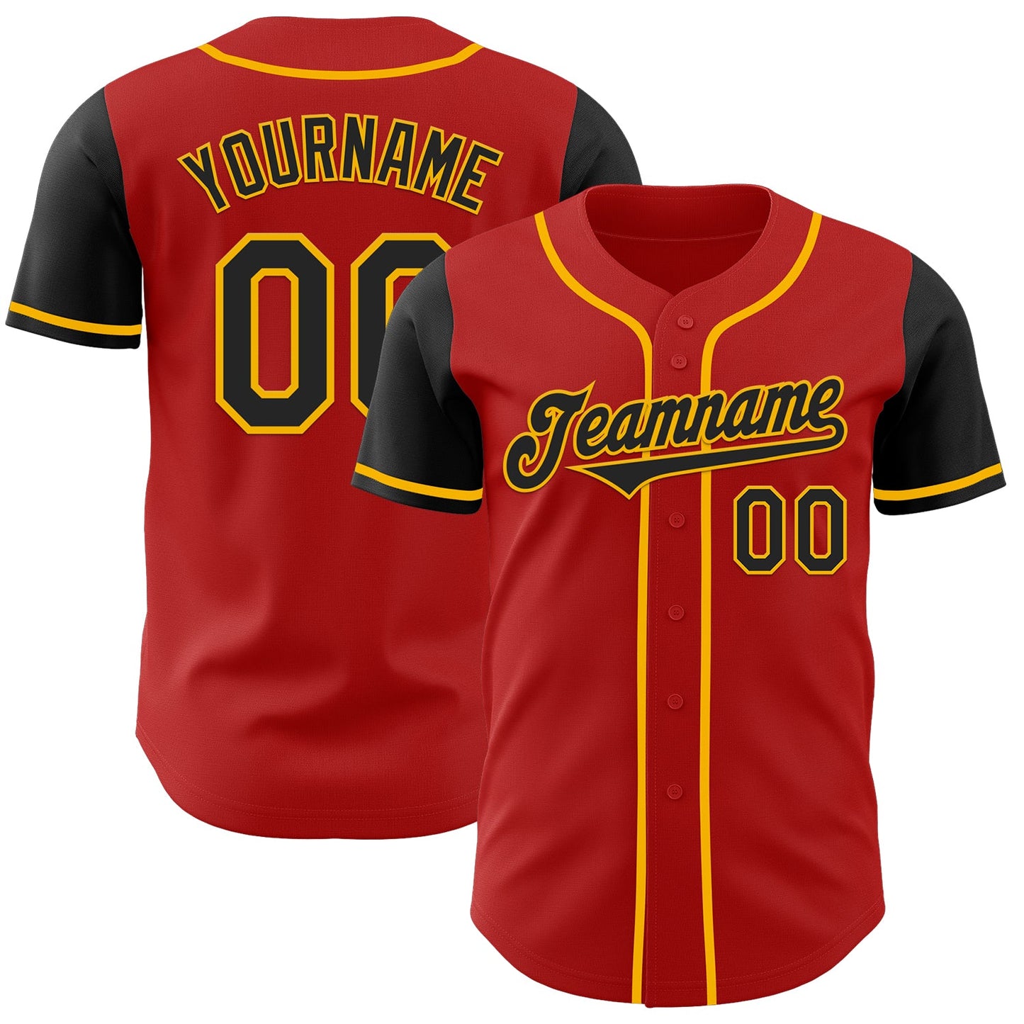 Custom Red Black-Gold Authentic Two Tone Baseball Jersey - Sky-Custom