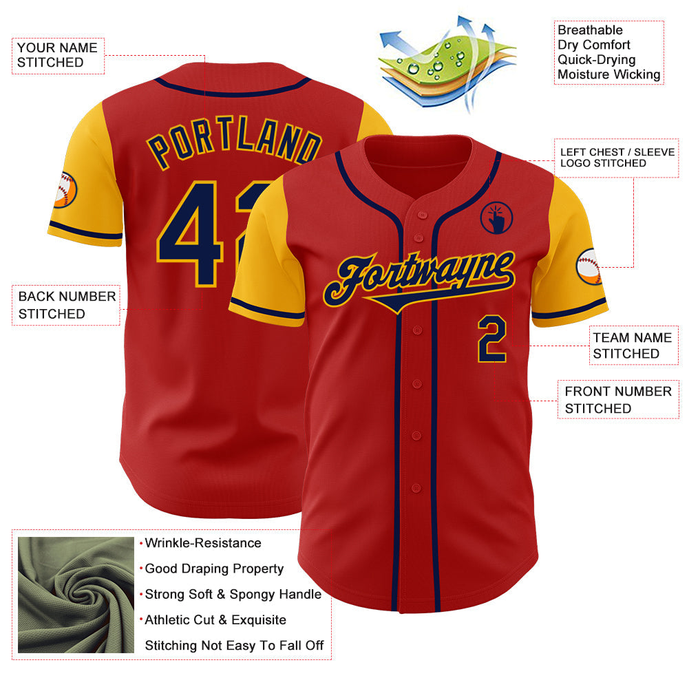 Custom Red Navy-Gold Authentic Two Tone Baseball Jersey - Sky-Custom